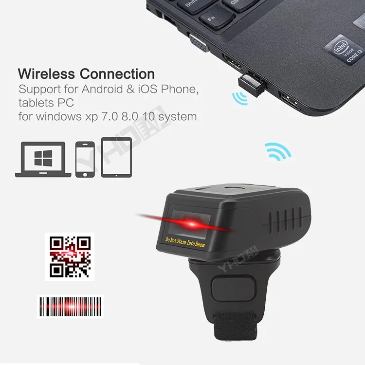 Wireless Ring Type Barcode Scanner 1D 2D QR Barcode Reader MINI Portable