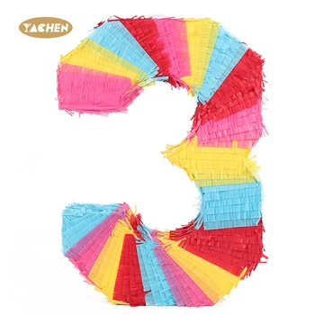 YACHEN Wholesale Custom Colorful Number 3 Rainbow Pinata Toys for Kids Birthday Party Decorations Small Pinatas