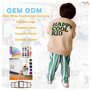 Custom Cotton Fleece Plain Toddler Crew Neck Sweatshirt Kids Pullover Sweatshirts and Striped Pants Boys Clothing Sets