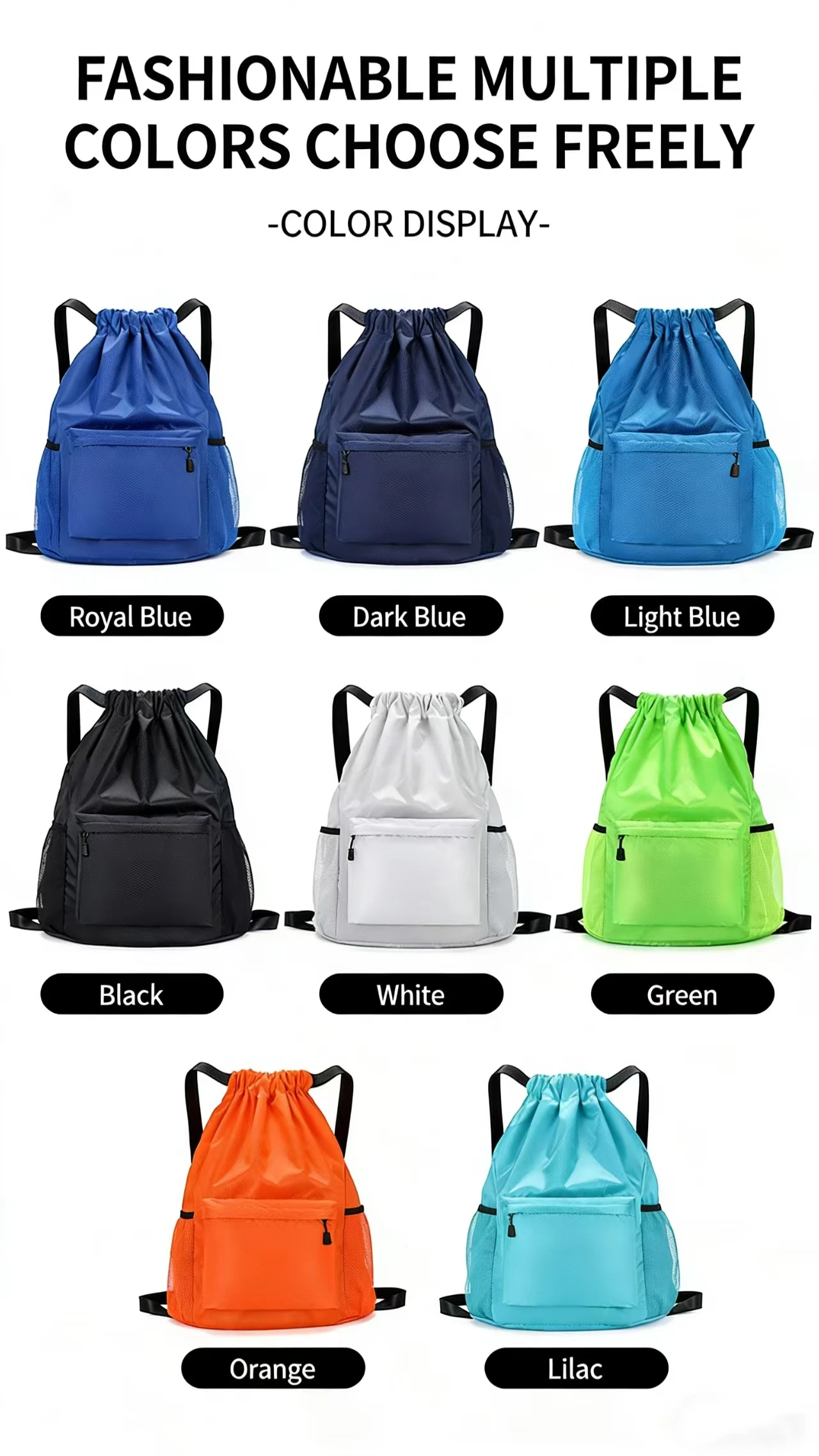 Custom Wholesale Classic Waterproof Polyester Sports Drawstring Backpack New Style Rope Basketball Swimming Training Storage preview 6