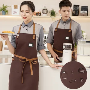 Unisex New Style Lace-up Waterproof Canvas Apron for Milk Tea Coffee Shop Western Restaurant Catering Bar Uniforms