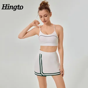 ODM Sports Color Block Yoga Bra Short Skirt Two-piece Set Spandex White Running Fitness Tennis Suit Pickleball Wear for Outdoor