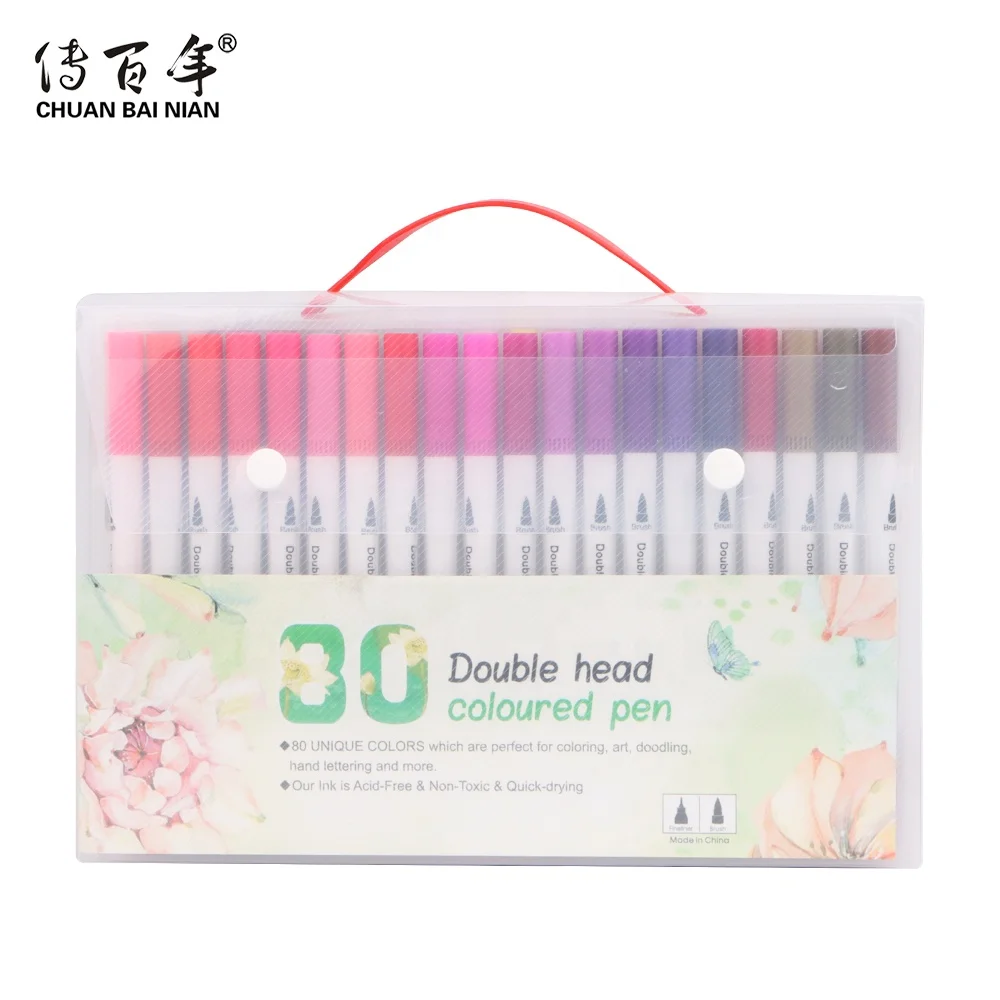 100 Colors Dual Tip Brush Pens Highlighter Art Markers 0.4mm Fine Line -  gcquill