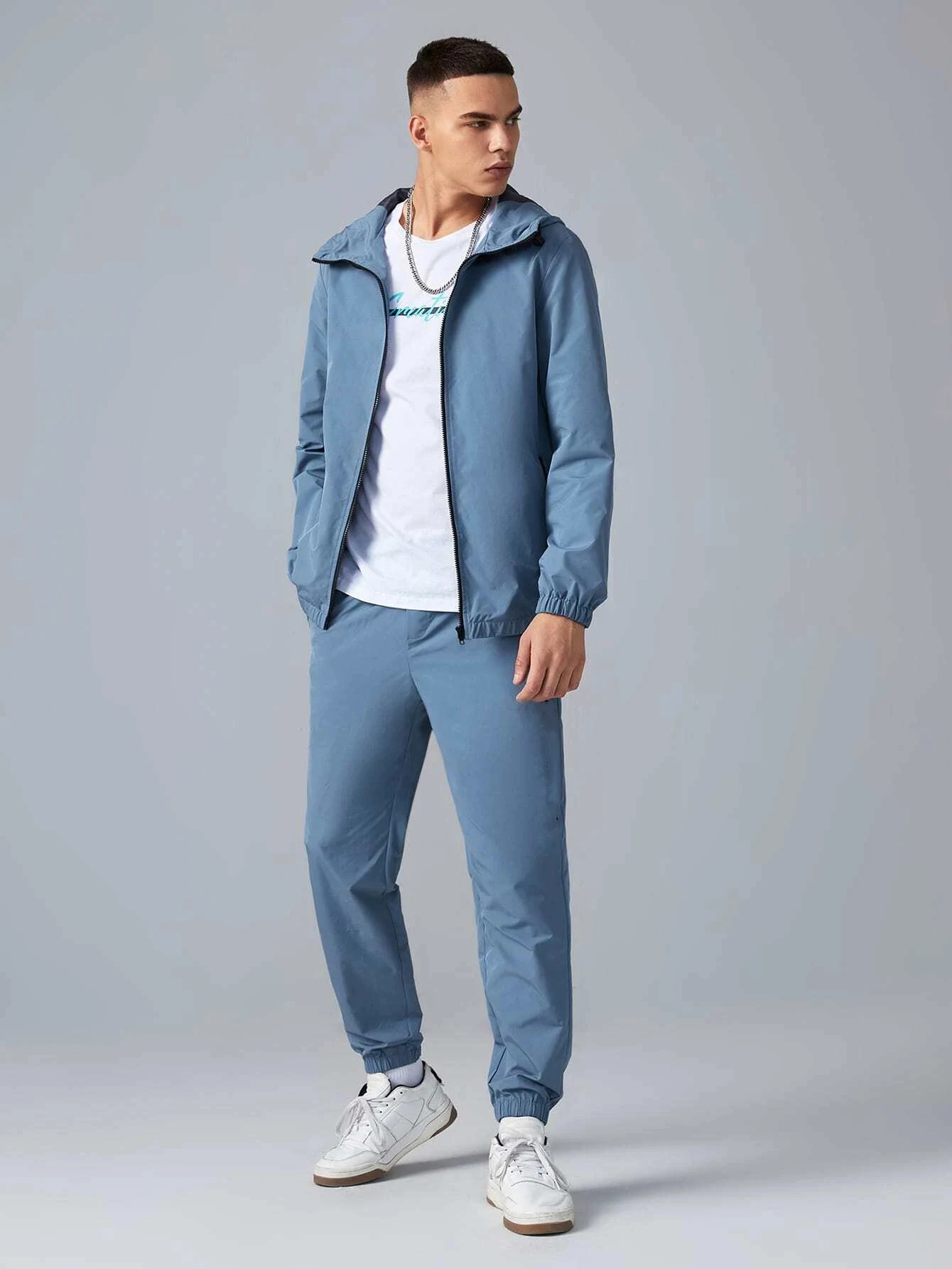 Custom Blue Windbreaker Tracksuit 2pcs Jacket Pants Set