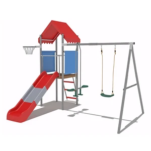 Outdoor Playground Gameplay Toddler Slide and Plastic Swing Set with Basketball Hoop Alloy Accessories Material