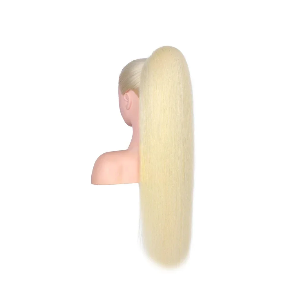 613 Blonder Pferdeschwanz mit Kordelzug zum Anklipsen, Echthaar-Extensions, glatter Pferdeschwanz zum Anklipsen, glattes Echthaar, 16-26 Zoll, für Frauen_voghion.com