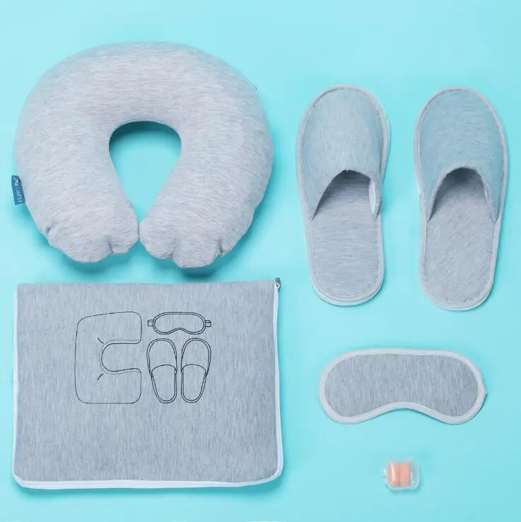 Source Travel Blanket 4-in-1 Travel Set Inflatable Pillow with Neck Support  Eye Slippers Ear Plugs on m.alibaba.com