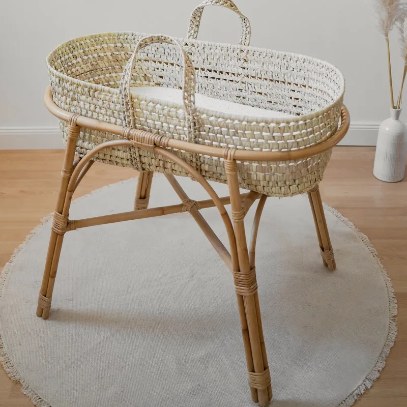 Wicker Bassinet Stand with Cheapest Price Durable Nursery Kid Bedroom Furniture Wholesale Rattan Sleeping Cot Stands