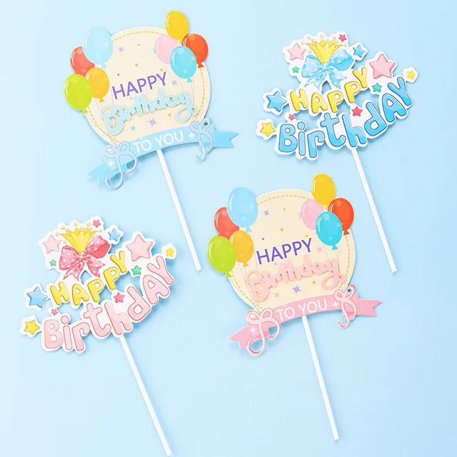 Pink Blue balloon happy birthday cake topper cake decoration bow cake toppers wholesale