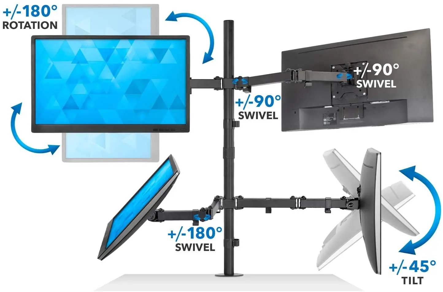 Height Adjustable 360 Swivel Rotation 90 Tilt Stand Mount 13"-27" Computer Screen Quarter 4 Arm VESA Monitor Stand Stock