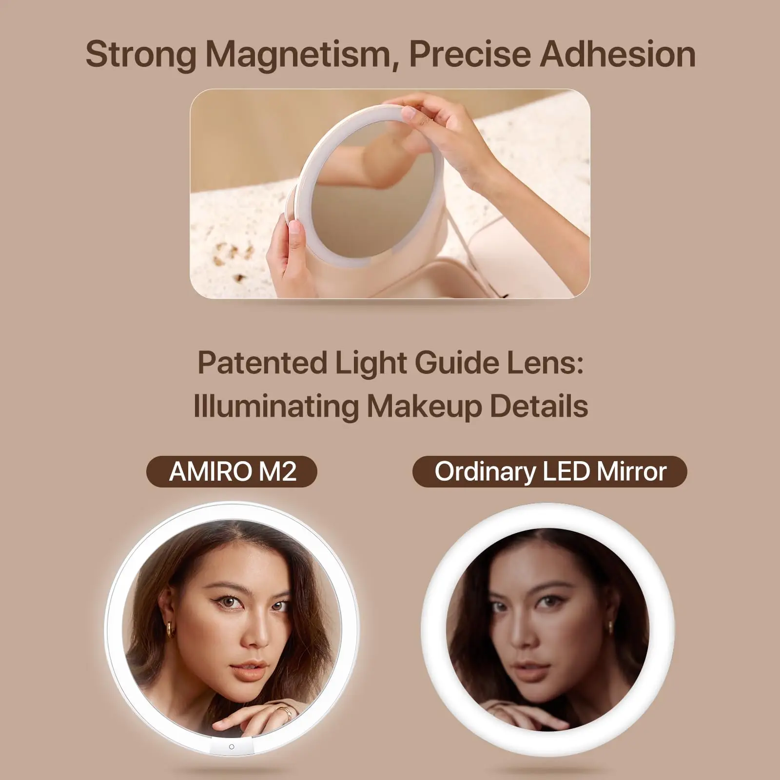 AMIRO M2 LumoCube Portable LED Makeup Mirror with Bag Lights 5-level Brightness 3-color Lights Personalized Cosmetic Mirror Tool