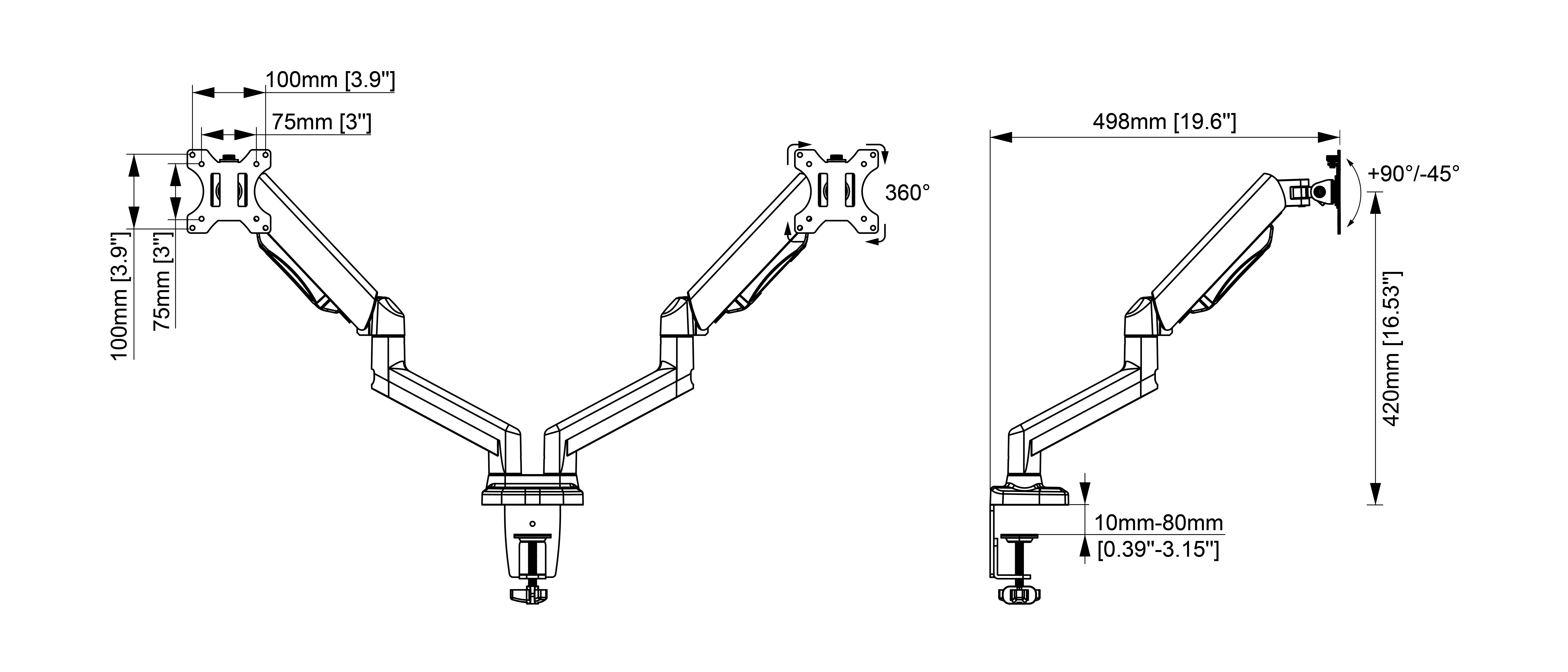 Huanuo Fully Adjustable Cable Management Desk Mount Smart Base Designer Premium Dual Monitor
