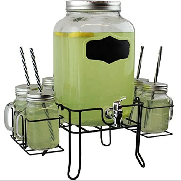 1pc Large Capacity Glass Juice Dispenser Beverage Container With Tap