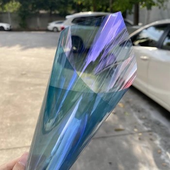 60%VLT Chameleon Window Film Blue Effect Iridescent Clear Solar Film for  Car