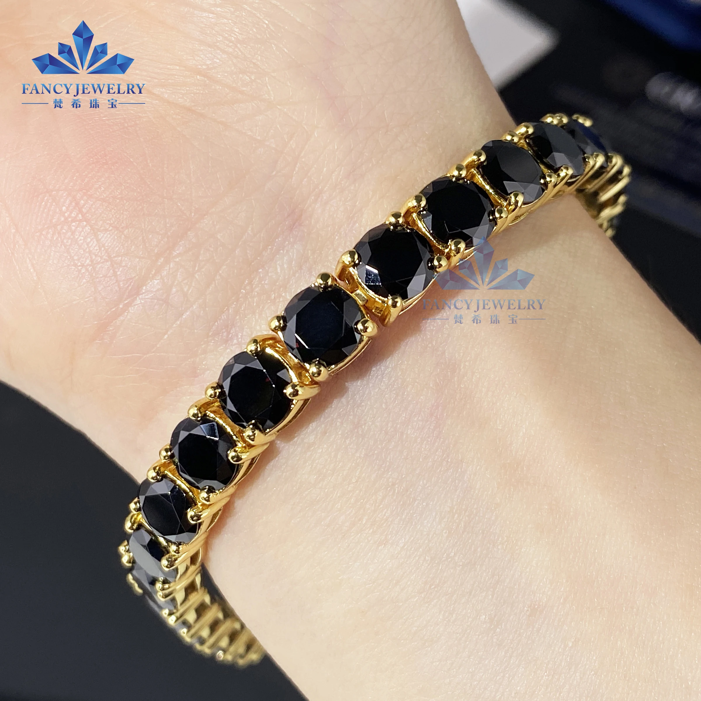 VVS Black Moissanite Tennis Necklace 18k Gold Plated Waterproof 925 Silver  Moissanite Chain Bracelet Black Diamond Tennis Chain