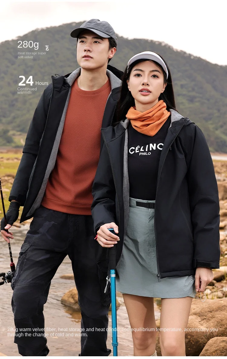 2025 Men's Women's Graphene Windproof Waterproof Fleece-Lined Jacket Thickened Long Winter Work Printed Design for