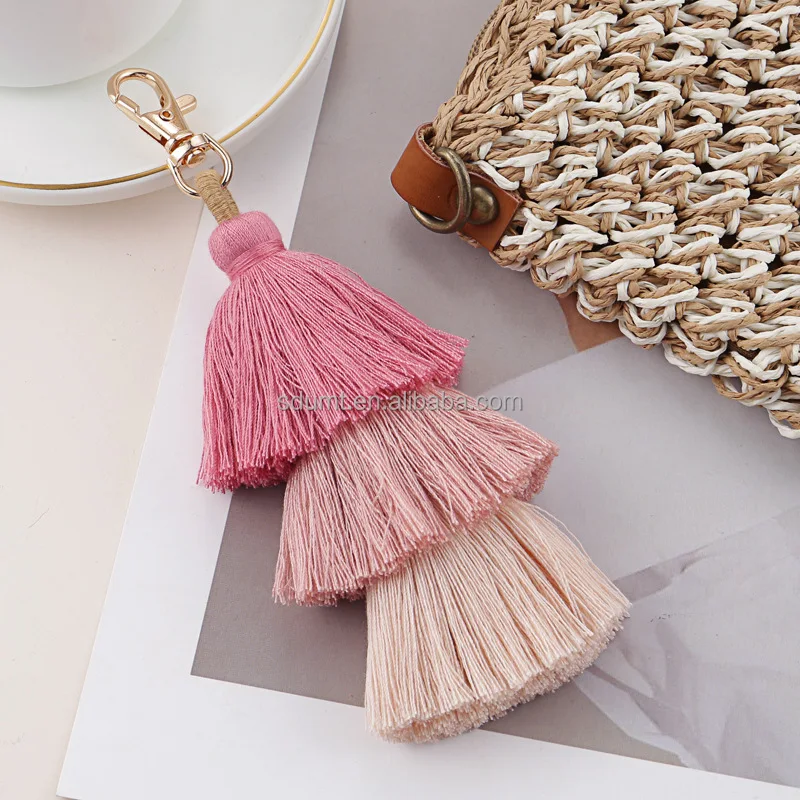 New Bohemian Tassel Key Chain Handmade Multi Layer Cotton Thread Tassel