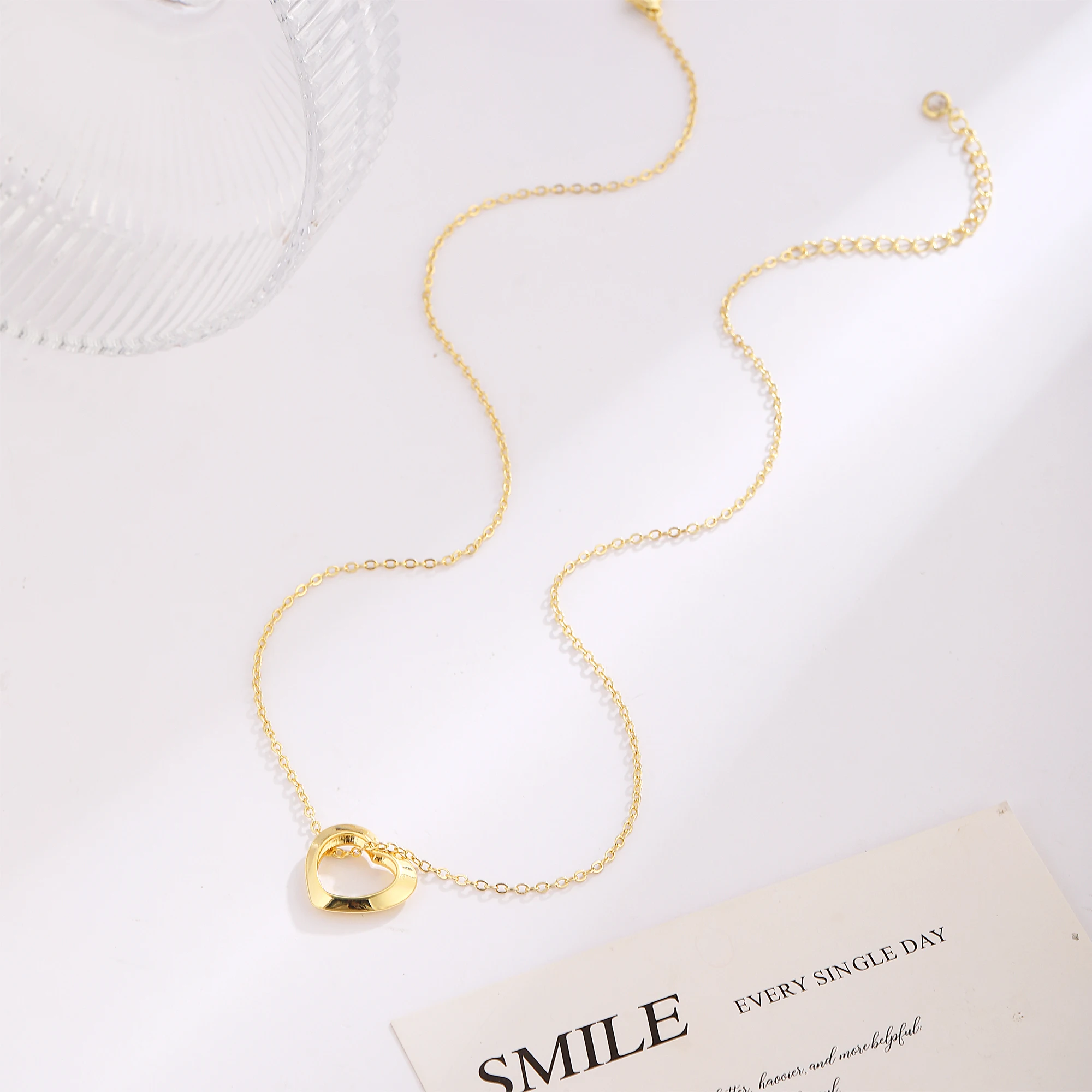 New Design Dainty Fashion Layering Chrome Adjustable Chain Heart Shaped Pendant Necklace Mother's Day Gift Necklace