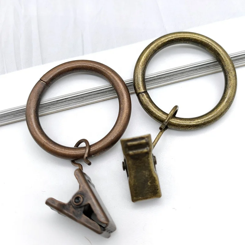 Plated 1 Inch Metal Curtain Poles Accessory with Black Round Curtain Rings Eyelet Hooks