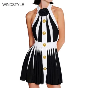 High Quality Sleeveless Slim Fit Back Zip Skirt Breathable Knit Viscose Knee-Length for Daily Summer Button for Club Day