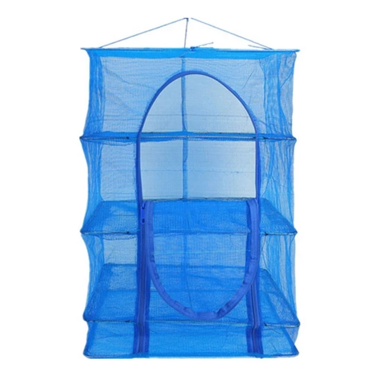 Foldable 4 Layers Drying Net Fish Net Drying Rack Hanging Vegetable Fish Dishes 