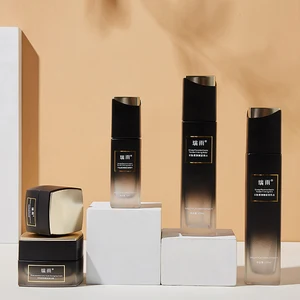 Black Gradient square 20g 50g Glass Jar and Black and Matt Gold Lid Glass Packaging Set 40ml 100ml 120ml