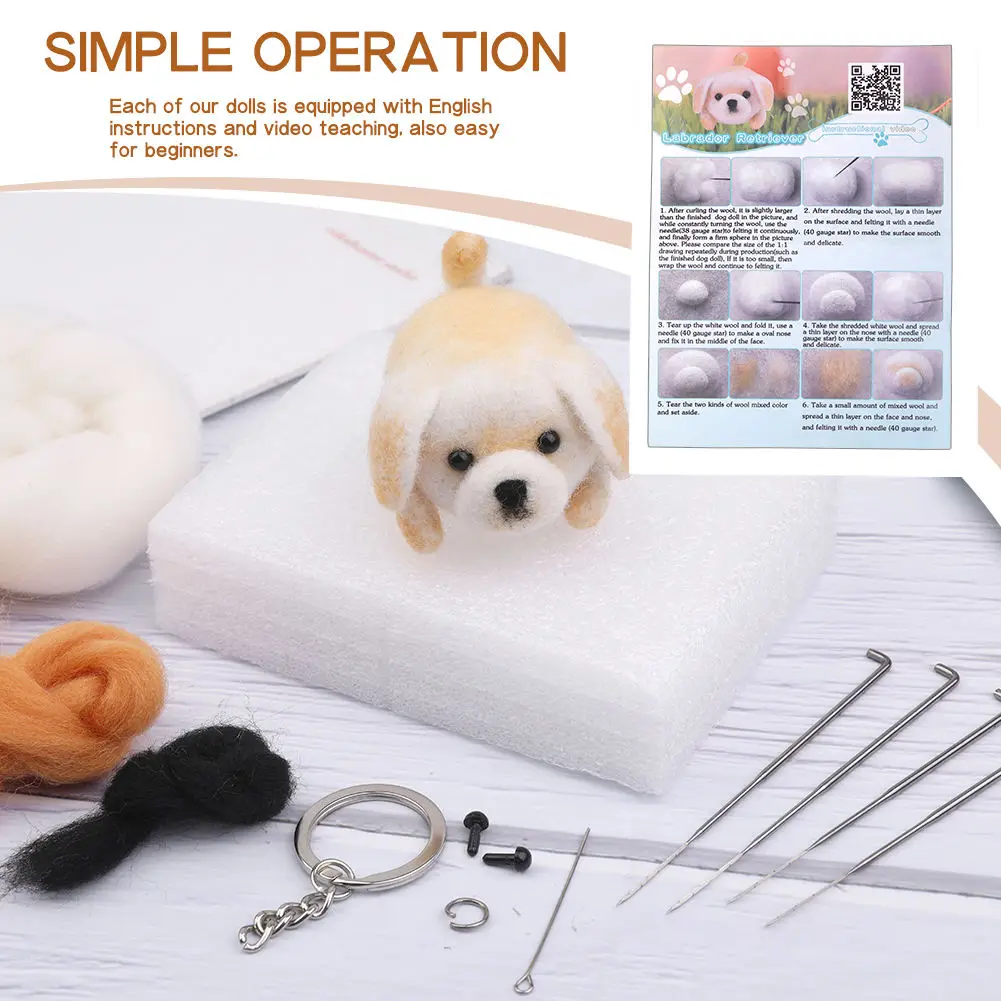 Kit Feutrage à L'aiguille DIY - Pour Créer Une Peluche Chien En Laine, Inclus Aiguilles Et Accessoires