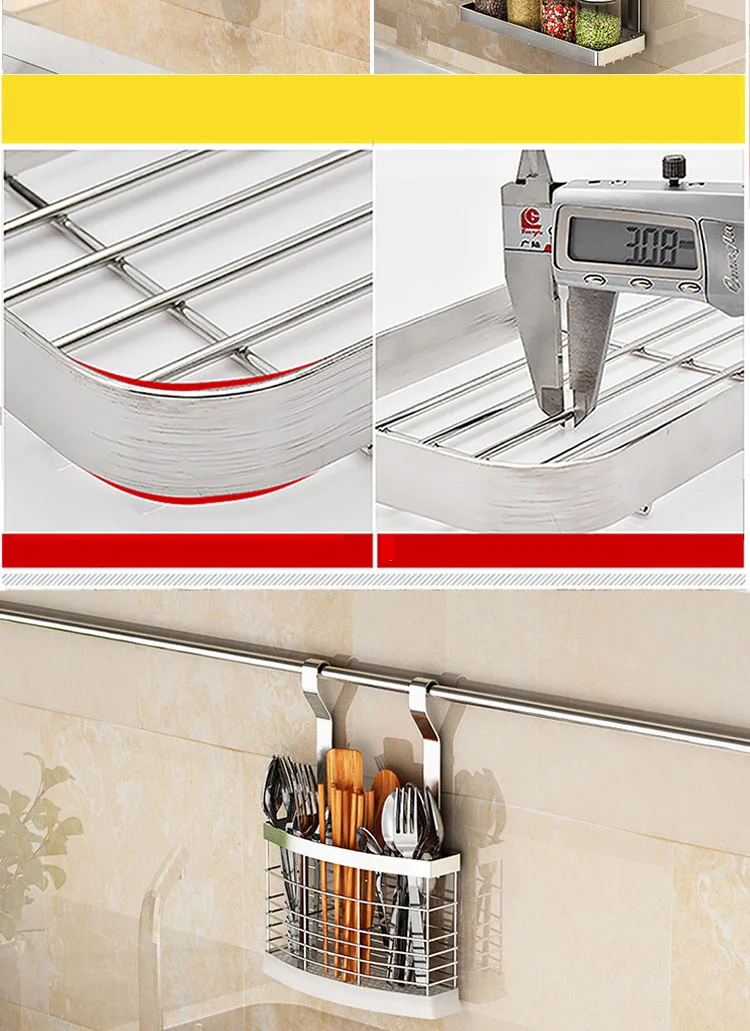 Stainless Steel Kitchen Shelf Folding Wall-mounted Knife Plate Chopsticks Tube Seasoning Bottle Lid Dishes Storage Rack factory