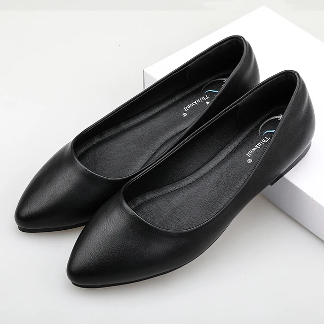 Light sponge lining low heel flat anti-slipping office shoes black comfortable professional work shoes for women and ladies