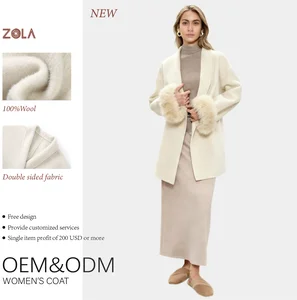 Elegant Winter Casual Wool Coat Women's Short with Belt Closure Regular Sleeves Fur Trim & Detachable Sleeves-Keep Warm