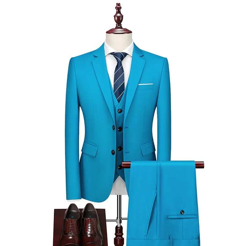 Y2603 British Style Business Suit for Men Slim Fit Jacket+Vest+Pant 3 Piece Set Formal O aperçu 7