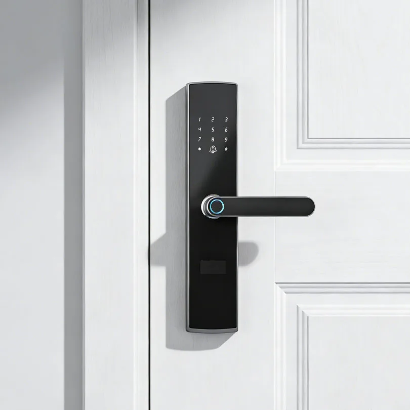 ล็อกแบบด้ามจับอัจฉริยะ ปลดล็อกด้วยลายนิ้วมือ ไม่ต้องใช้กุญแจ สำหรับประตูบ้านทำจากอลูมิเนียมอัลลอยด์ ตอบสนองเร็ว ยี่ห้อ Kaisstar