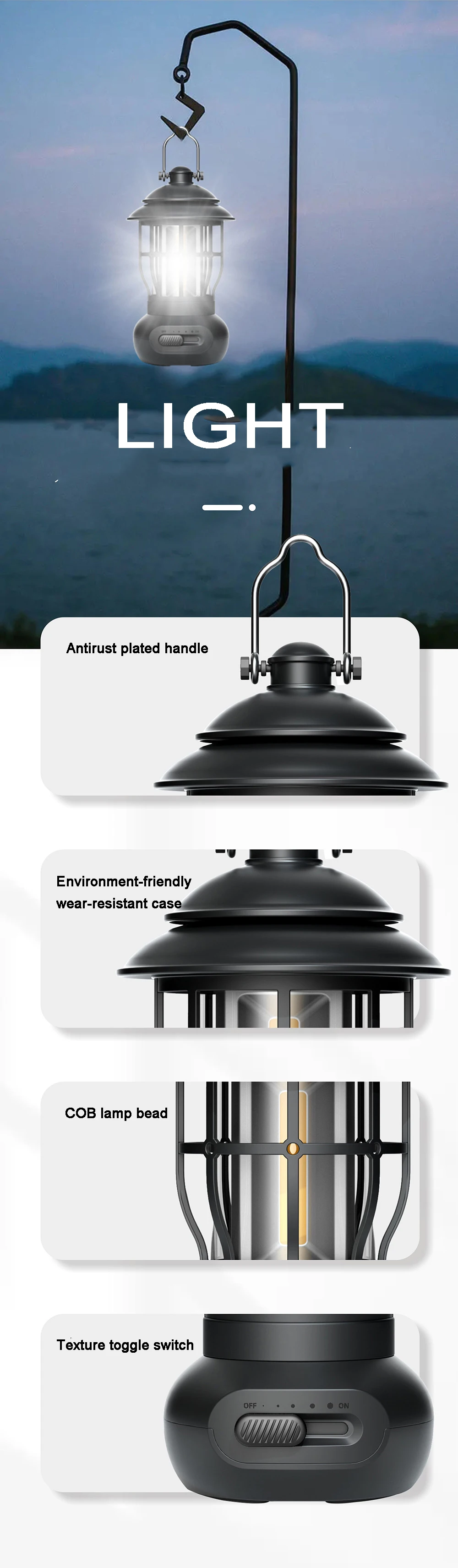 3000 Large Capacity Hand Crank Solar Camping Lantern