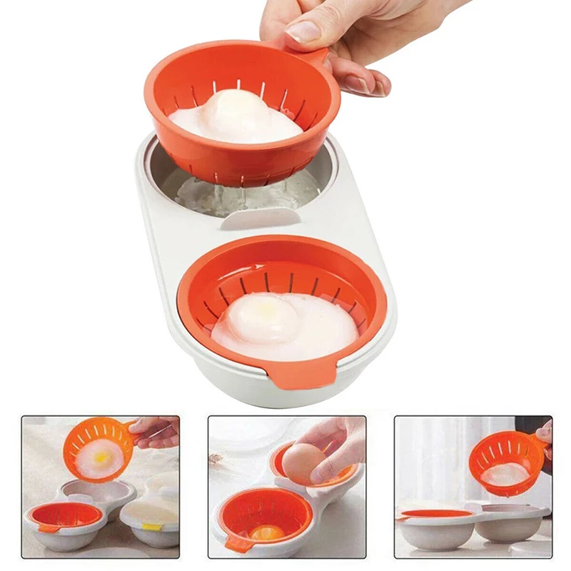 Microwave Egg Poacher- Silicone Double Egg Poaching Cups, Egg Maker  Poached, Egg Steamer Kitchen Gadget (Orange)