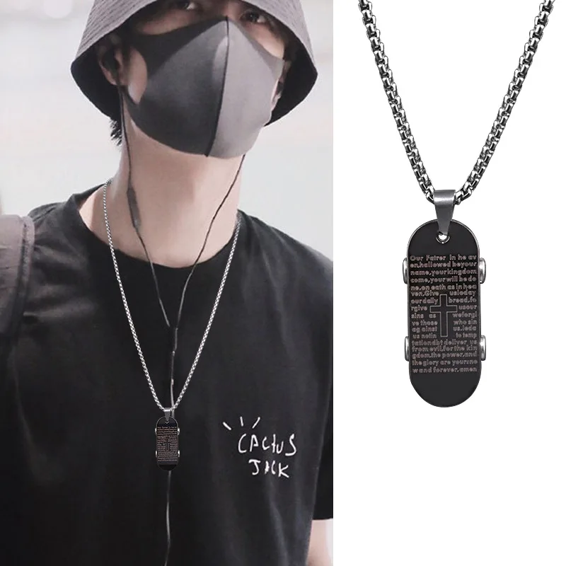 BINSHUO Hip Hop Stainless Steel Zircon Charm Skateboard Whistle Fashion Charms Pendant Necklace for Men