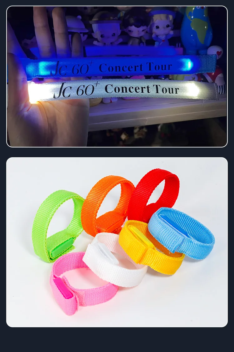 Seven colors in stock customizable patterns bracelet led bracelet concert rechargeable led light wristband