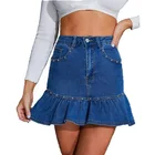 Skirt Jeans Skirts Denim Mini Pleated Skirt Ladies Summer High Waist Jeans Shorts Skirts Women Ruffles Denim Skirt