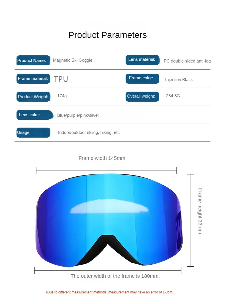 Oem Odm Changeable Lens Double Layer Anti Fog Snow Ski