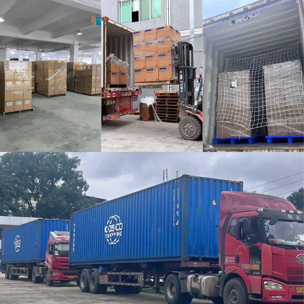 Industrial freight and container shipping operations for bulk cosmetic display stands