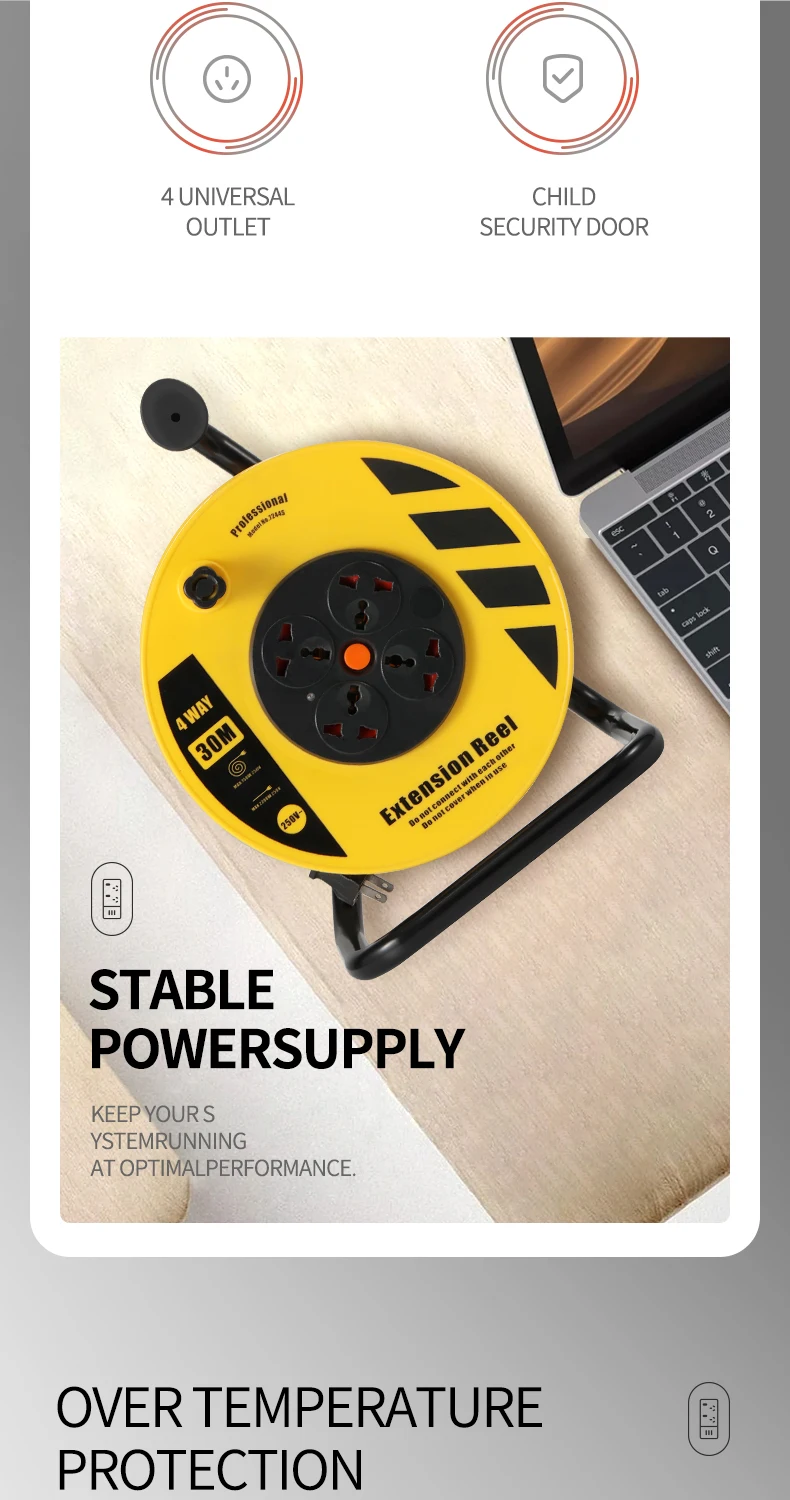 Meter Retractable Sample Factory New 30 Meters Retractable Extension Cable Reel - 4 Outlets, PP ...