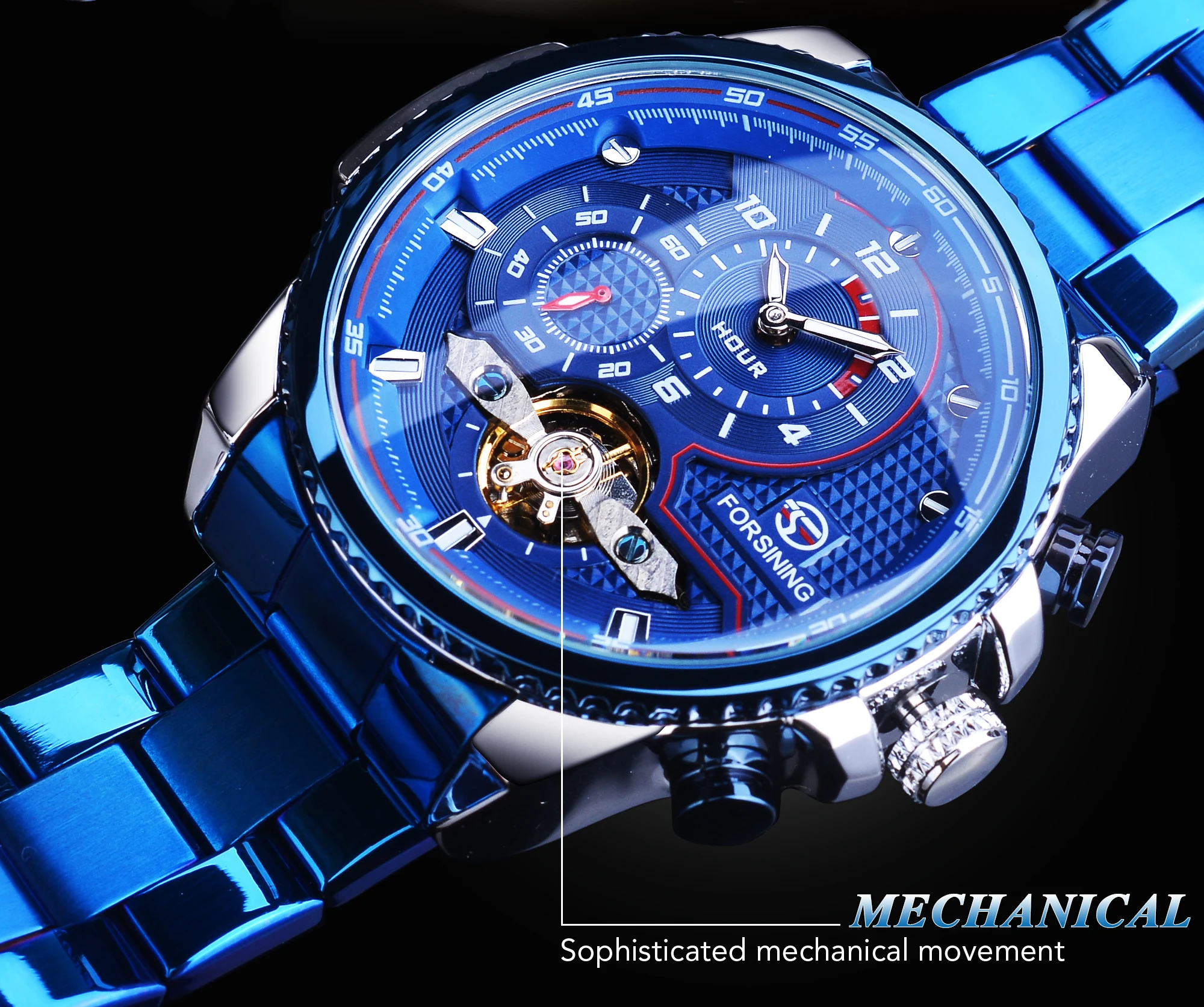 Forsining Watch Men Skeleton Automatic Mechanical Wristwatches Mens Luminous Waterproof Stainless Steel Tourbillon Watches Man