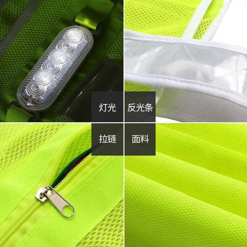 Custom logo printing reflective vest night LED flashing safety vest multi function reflective safety
