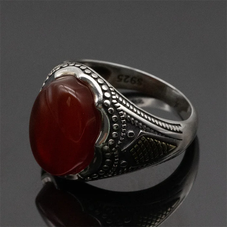 Saoudien arabe pur argent hommes onyx bague en argent sterling 925