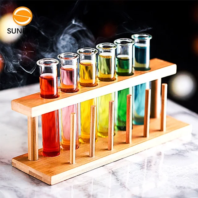 Party Cocktail Holder Test Tube Shot Glasses Cocktail Glass Rack Set Glass Bar Shot Glasses With Wood Stand