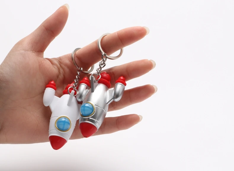 LED Airship Keychain Spacecraft Keyring Spaceship Keyholder UFO Key Chain Light up Rocket Toy Creative Gifts Souvenirs