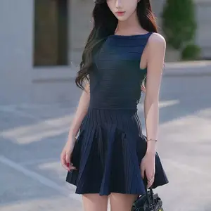 Women's Sexy Knitted Dress Design Solid Colors Natural Waistline Breathable Sustainable Knit Sleeveless Dress for Women