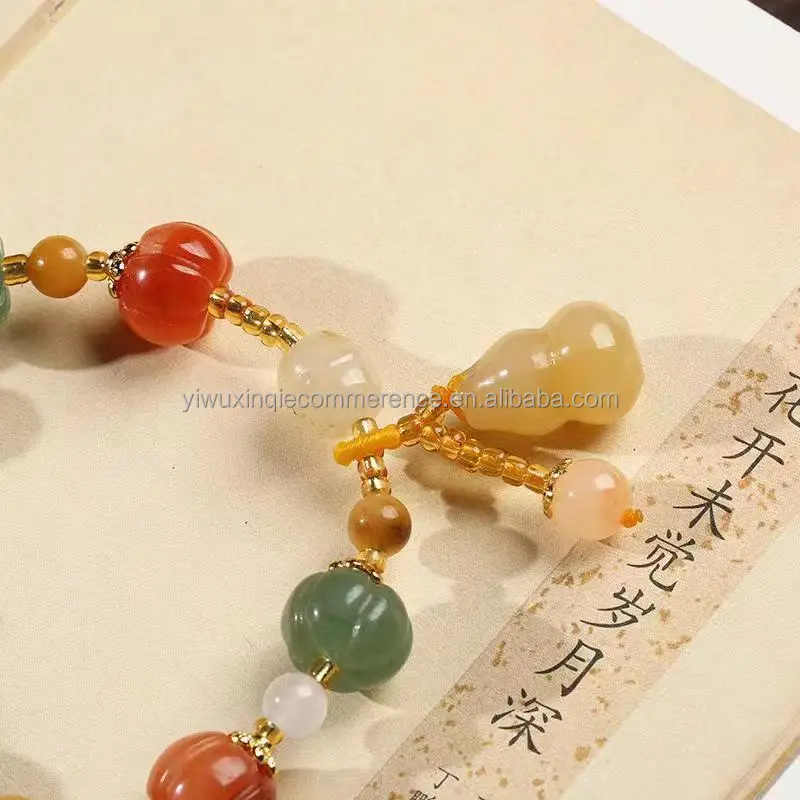 Women's Bracelet Natural Light Yellow Jade Pumpkin Bead Jade Bracelet Gourd Pendant