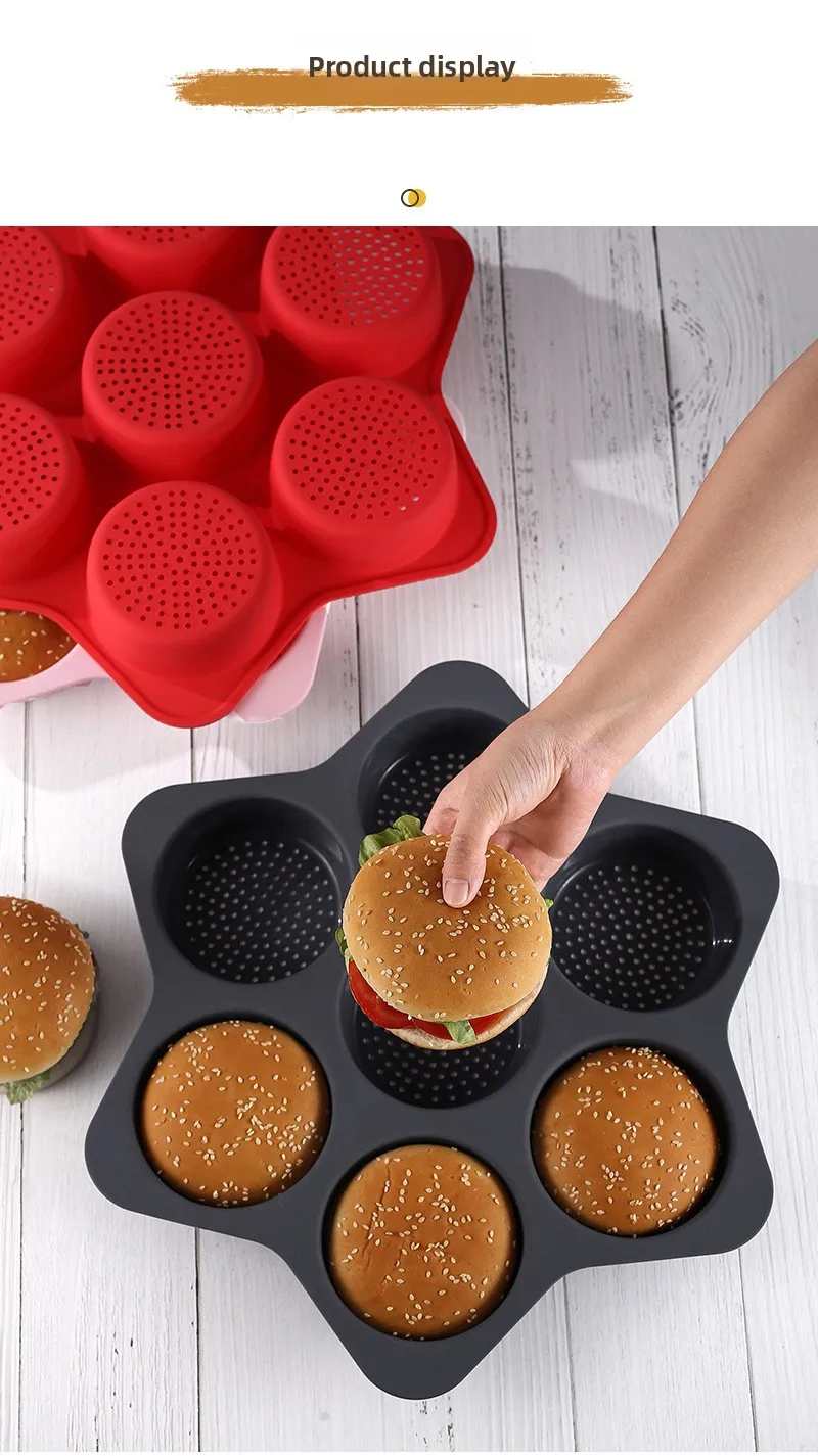 7-Hole Silicone Bread Mold with Breathable Hollow Burger Mold Silicone Burger Baking Sheet for Cake Tools details