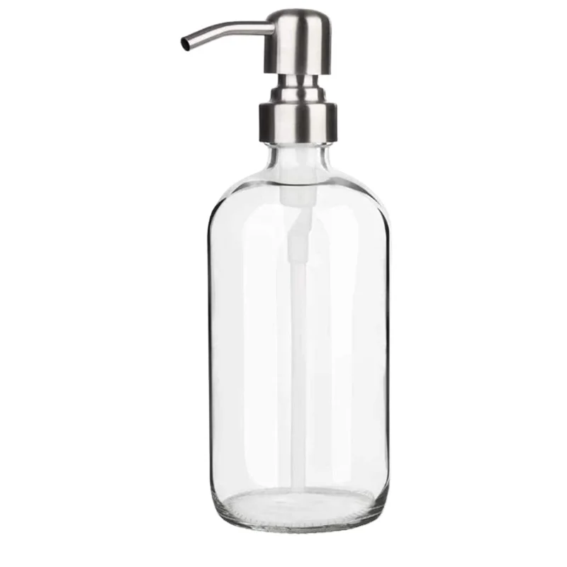 8oz Clear Glass Boston Round Bottles With Stainless Steel Lotion Pumps