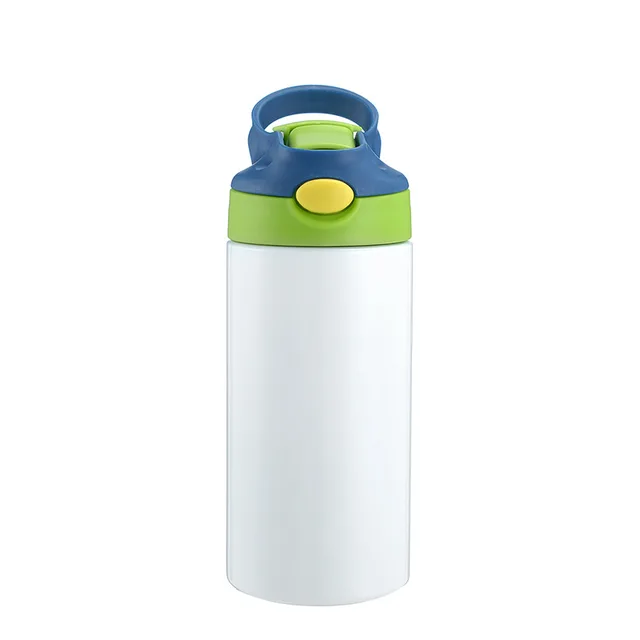 12oz stainless steel portable Sippy Cup with handle pop lid Vacuum vacuum cup with straw White thermal sublimation custom patter
